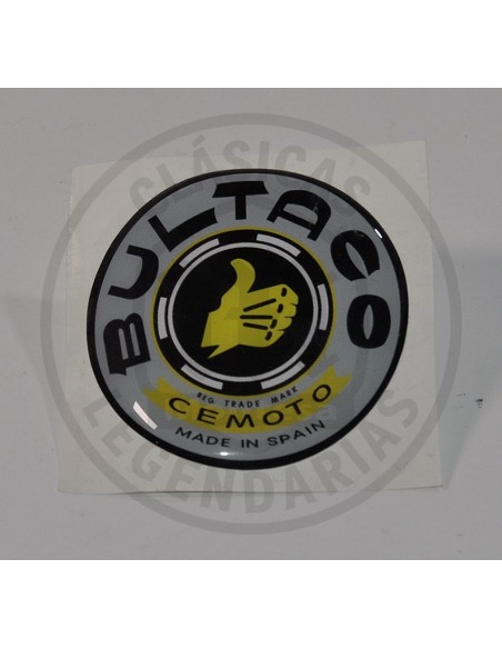 Adhesive emblem Logo Bultaco for gray and black tanks, in resin